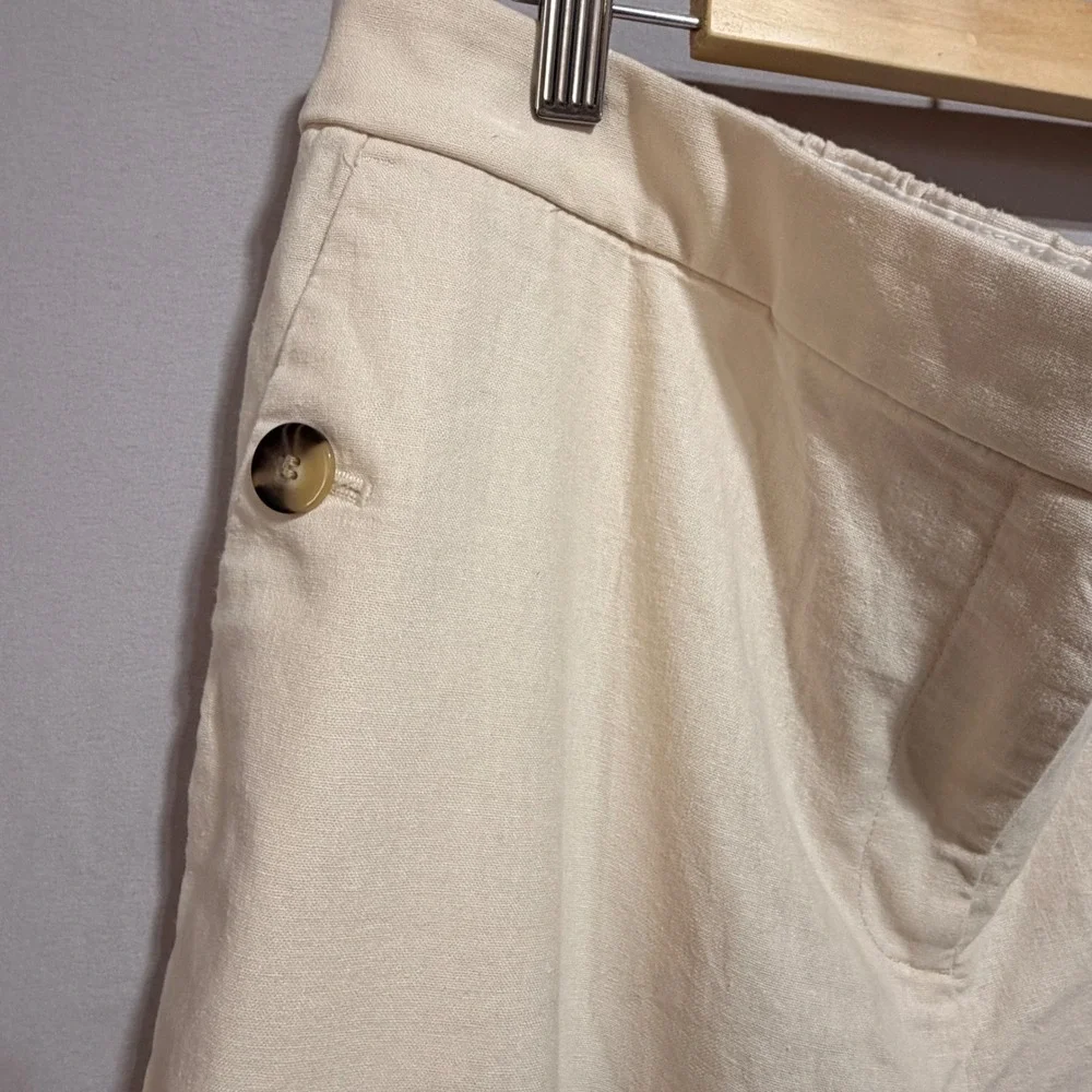 J Crew Wide Leg Linen High Rise Pants Size 16‎ Cropped Cream Coastal Work Comfy